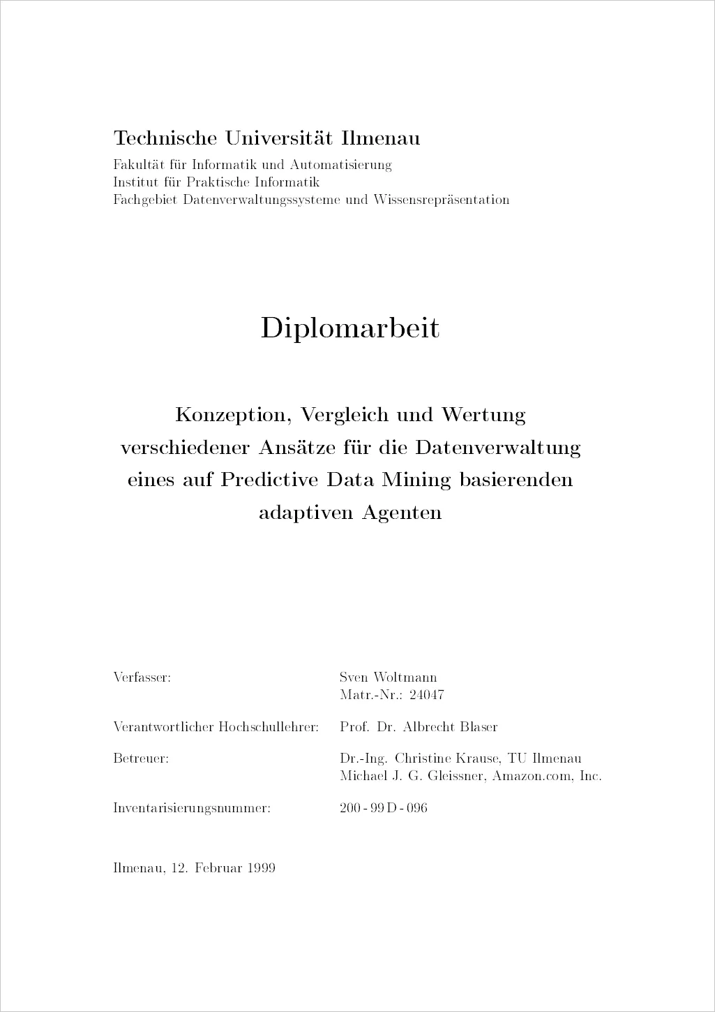 Sven Woltmann’s computer science thesis, TU Ilmenau 1999