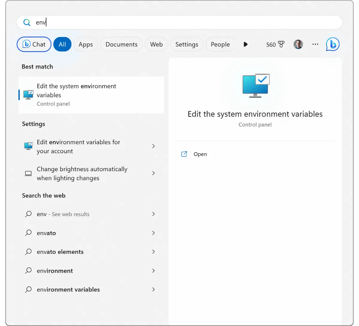 Opening Windows environment variables