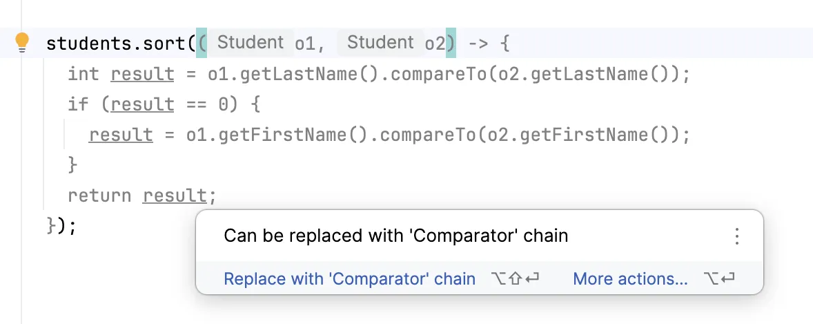 Refactoring to a Comparator chain