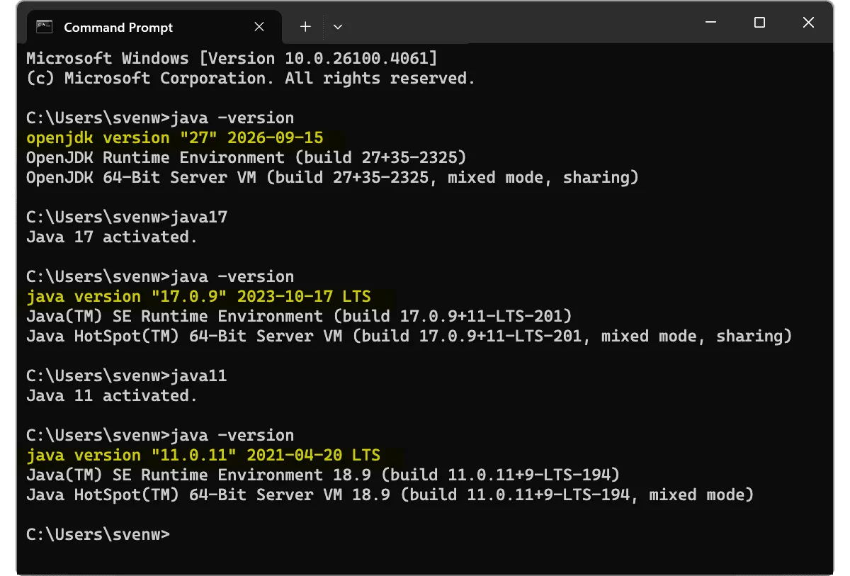 Multiple Java versions on Windows
