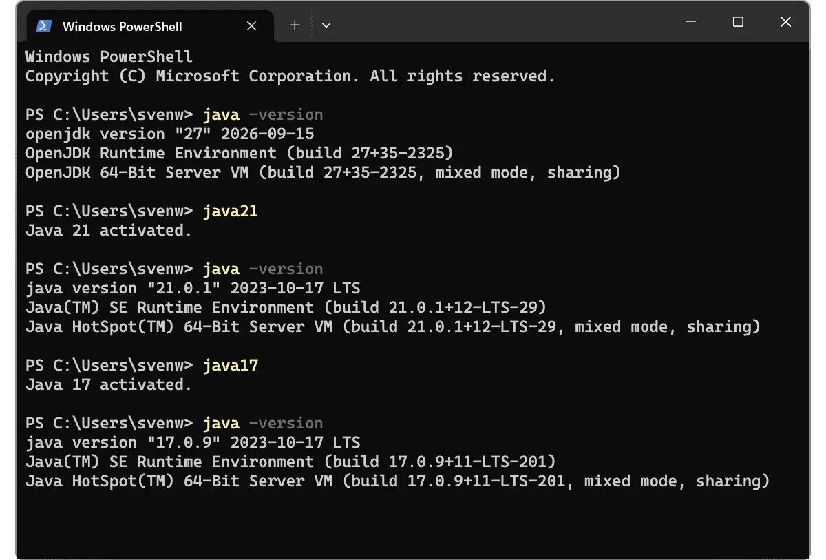 Changing the Java version in PowerShell