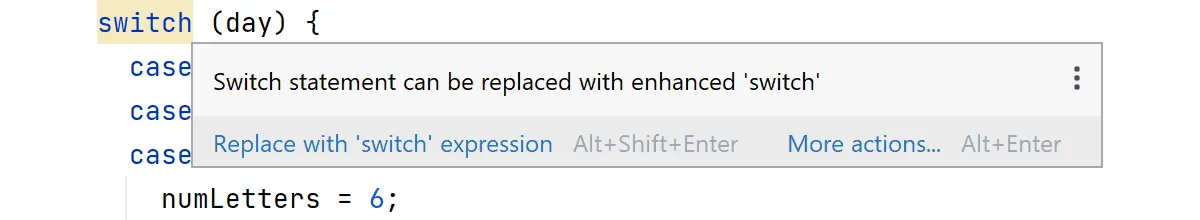 Automatic replacement of “switch” statements by “switch” expressions